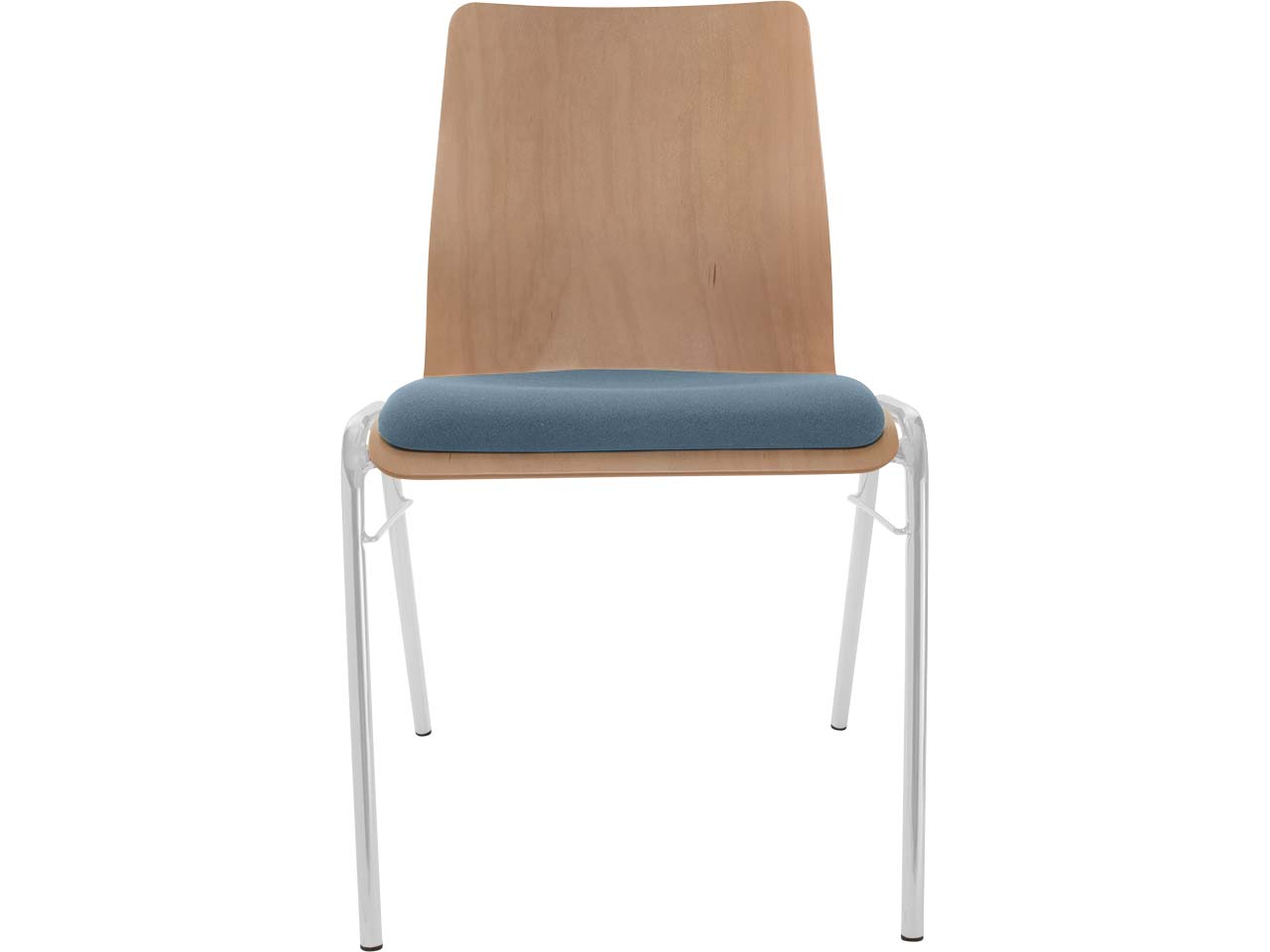 Besucherstuhl "A1" Buche, Gestell silber, Steg, Sitzpolster stahlblau