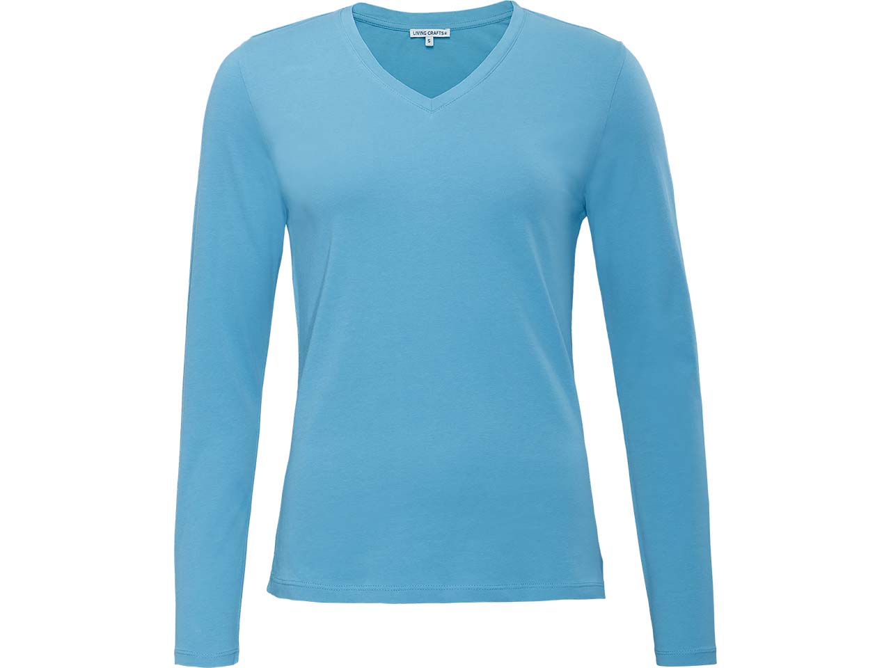 Living Crafts Bio-Damen-Langarmshirt 'TARANA' mit V-Ausschnitt, lazy blue, Gr. XL