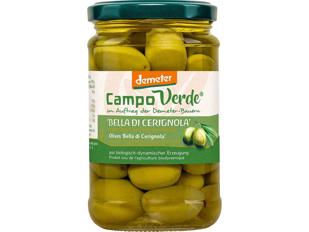 Campo Verde Grüne Bio-Oliven "Bella di Cerignola", mit Stein, 280 g
