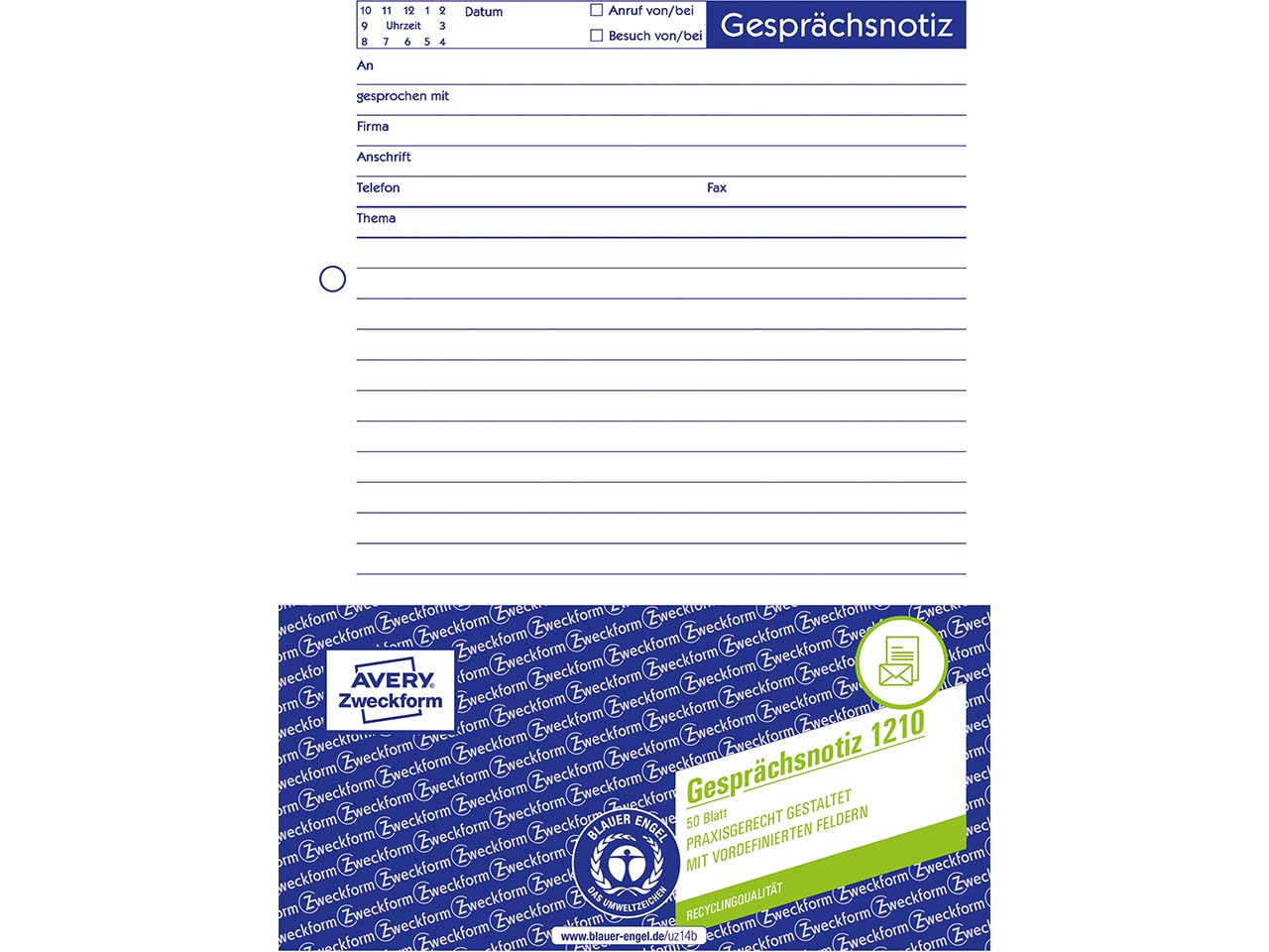 Avery Zweckform Recycling Formularbuch '1210' Gesprächsnotiz