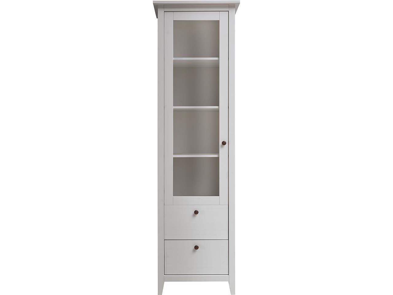 Vitrine "Solvita" mit Glastür, 2 SL, B 58 x T 40 x H 200 cm, Kiefer weiß