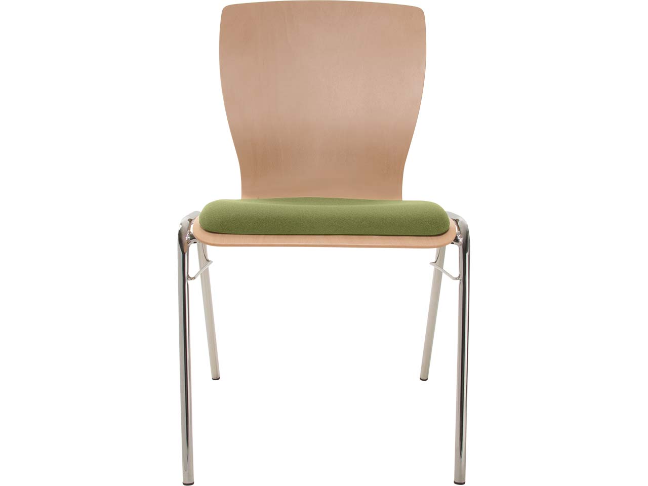 Besucherstuhl "A29" Buche, Gestell verchromt, Steg, Sitzpolster hellgrün