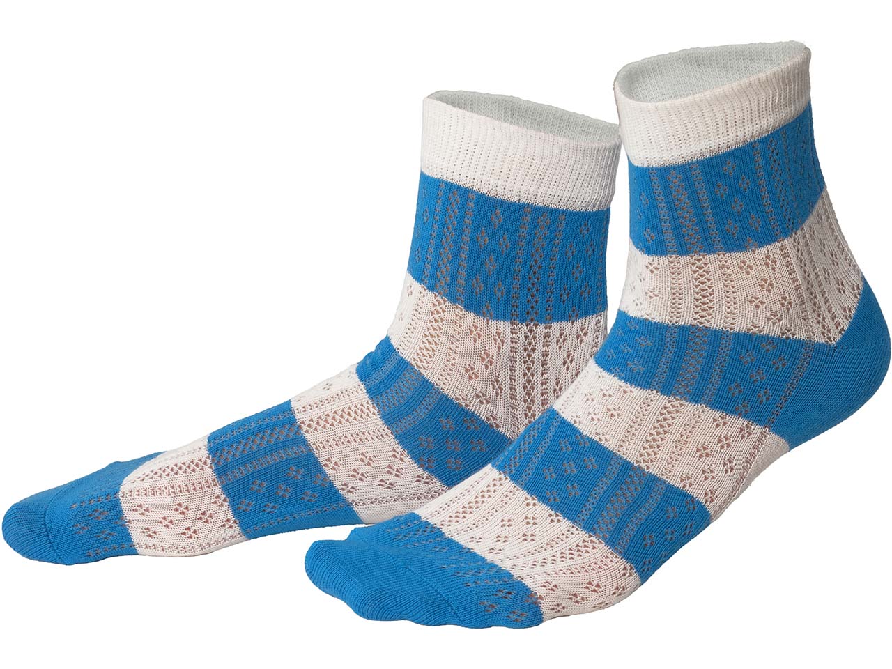 Living Crafts Bio-Socken "RONI" mit Ajourmuster, azure blue/white, Gr. 35/38