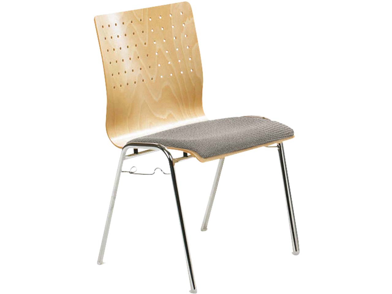 Besucherstuhl "2118" Buche lackiert, Gestell verchromt, Sitz gepolstert beige