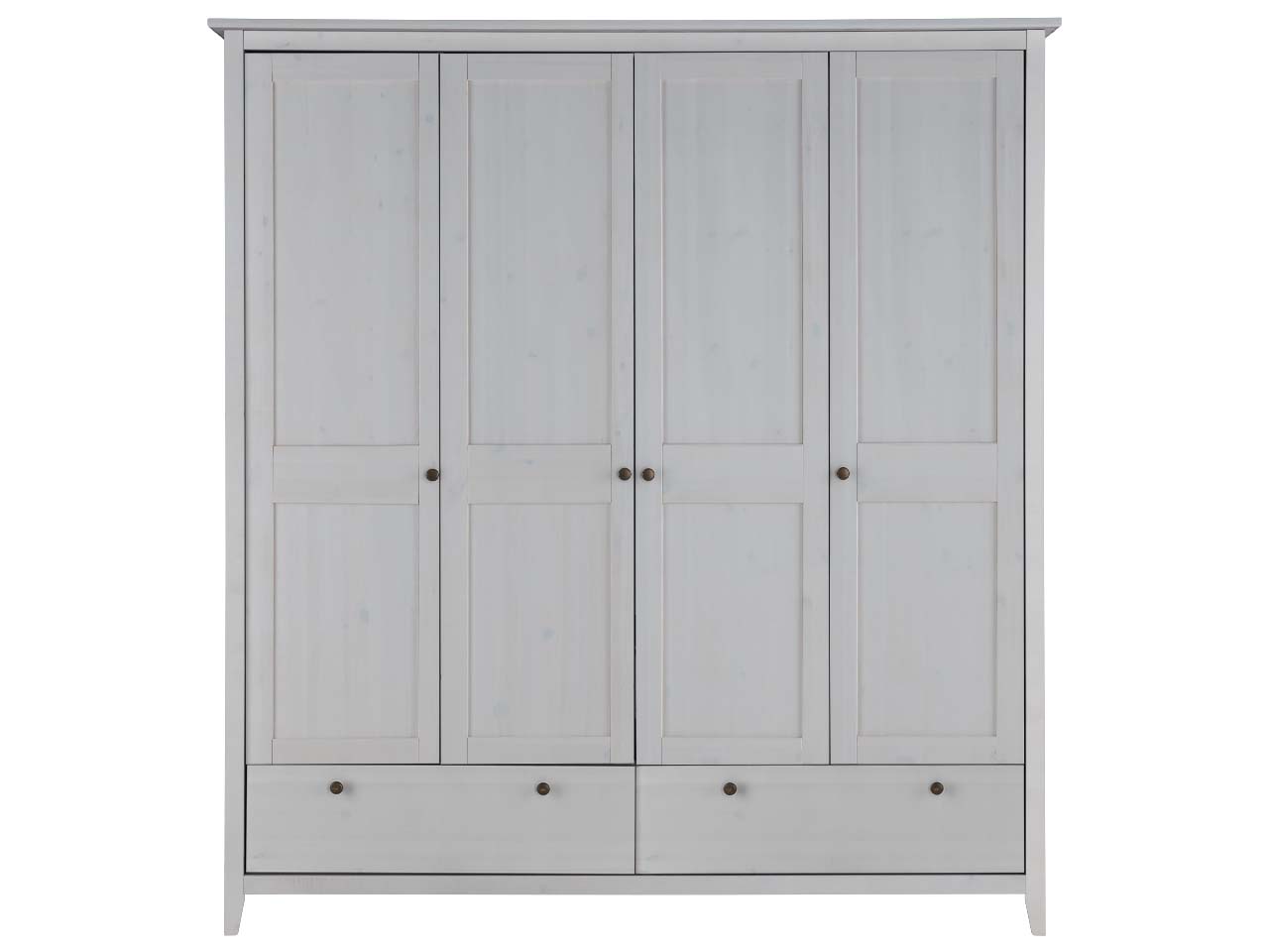 Kleiderschrank 'Solvita' 4-türig, mit 2 großen Schublade, Kiefer weiß