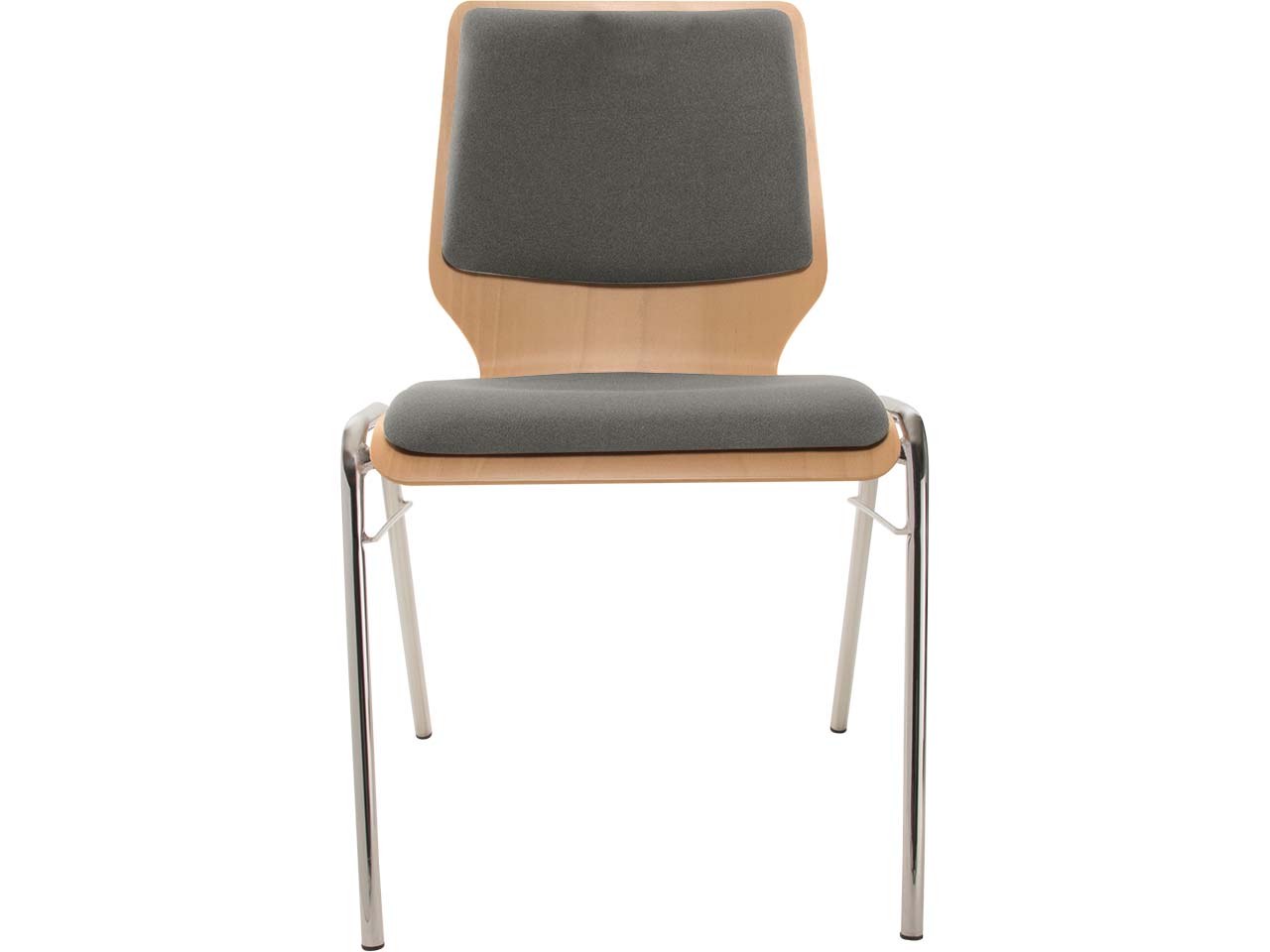 Besucherstuhl "A2" Buche lackiert, Gestell verchr., Steg, Sitz- und Rückenpolster grau