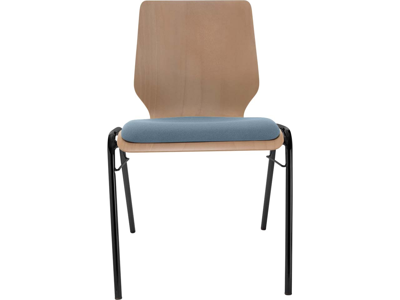 Besucherstuhl "A2" Buche, Gestell schwarz, Steg, Sitzpolster stahlblau