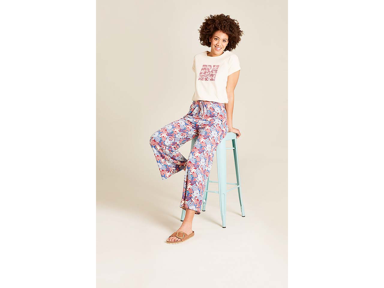 tranquillo Damen-Hose mit Bindebändern, blue bloom, Gr. S