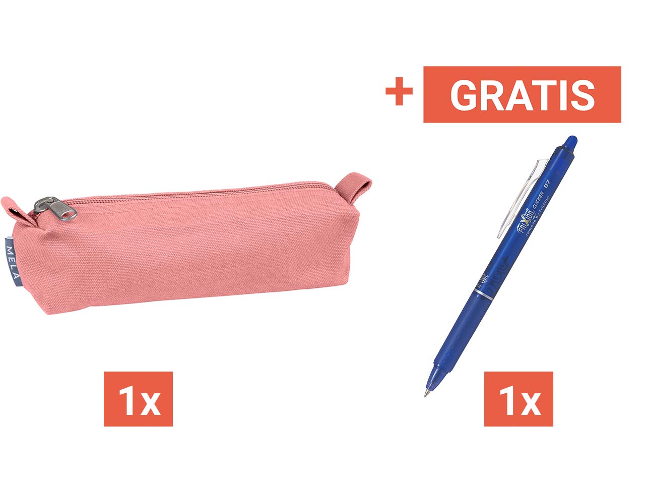 MELA Federmäppchen aus Bio-Baumwoll-Canvas, altrosa + Gratis Pilot Frixion Clicker, blau