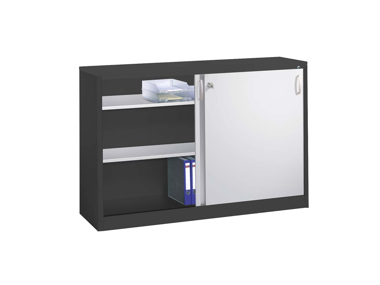 Schiebetürenschrank aus Stahl 160 cm breit anthrazit/alusilber  T 40  H 100