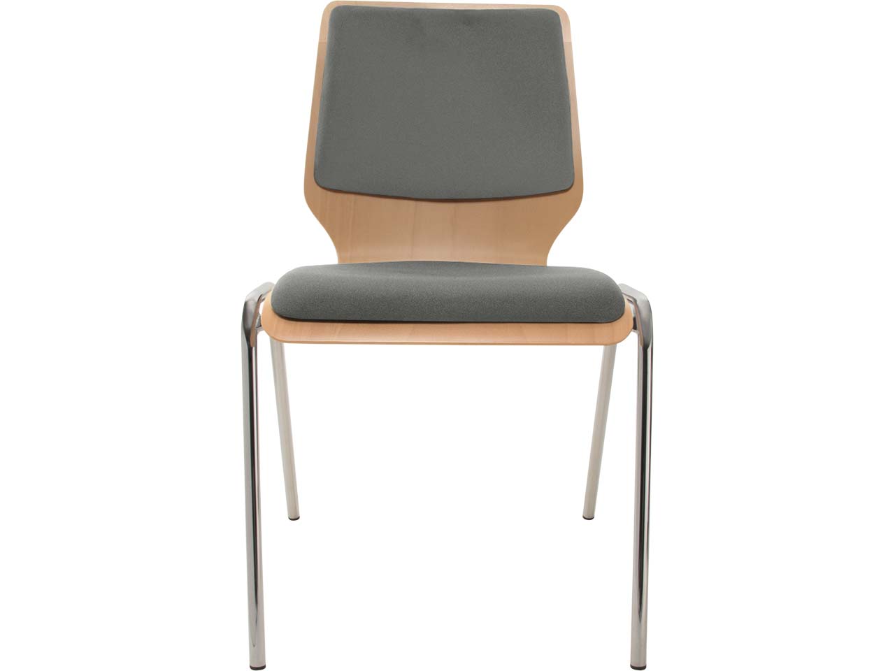 Besucherstuhl "A2" Buche lackiert, Gestell verchromt, Sitz- und Rückenpolster grau