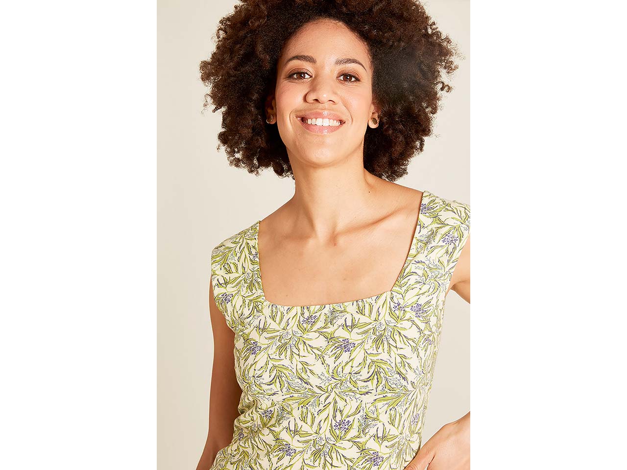 tranquillo Bio-Damen-Top mit Karree-Ausschnitt, summer leafs, Gr. S