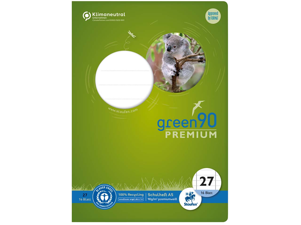 Staufen Schulheft "green" DIN A5, 90 g/m², Lineatur 27