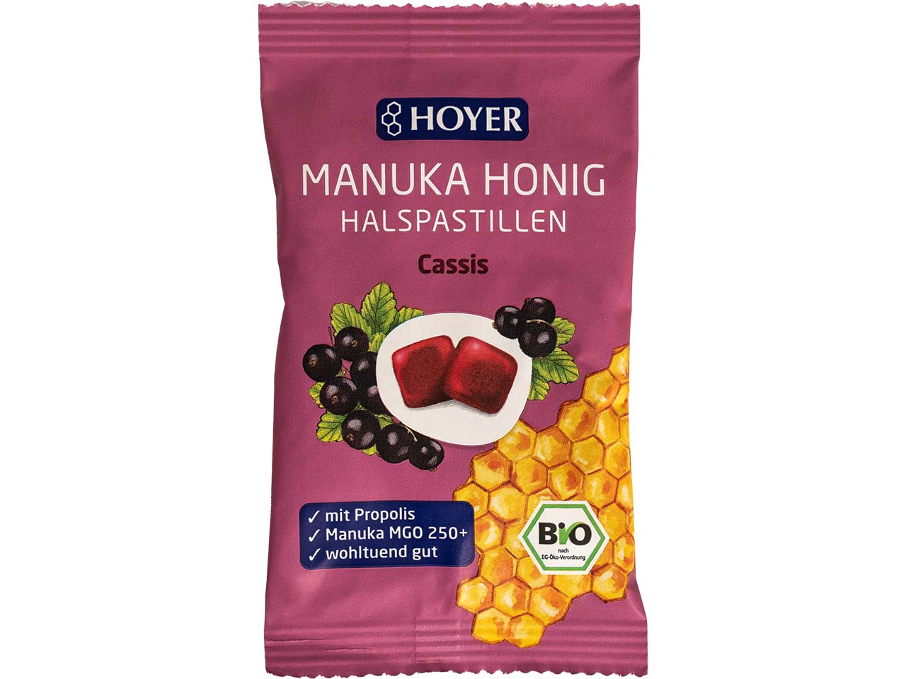 HOYER Bio-Halspastillen "Manuka Honig" mit Cassis, 30 g