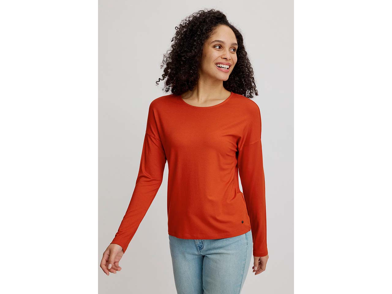 tranquillo Damen-Langarmshirt mit überschnittenen Schultern, rooibos, Gr. S
