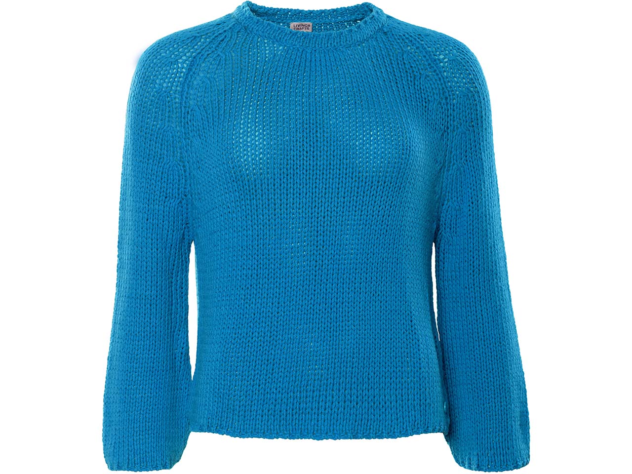 Living Crafts Bio-Damen-Strickpullover "RICARDA" mit Raglanärmeln, azure blue, Gr. S