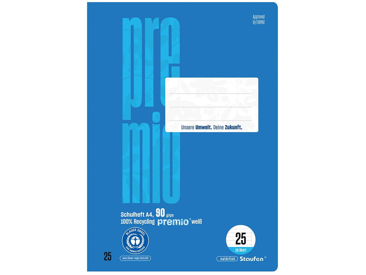 Staufen "Premio" Schulheft DIN A4, 90g/m², Lineatur 25