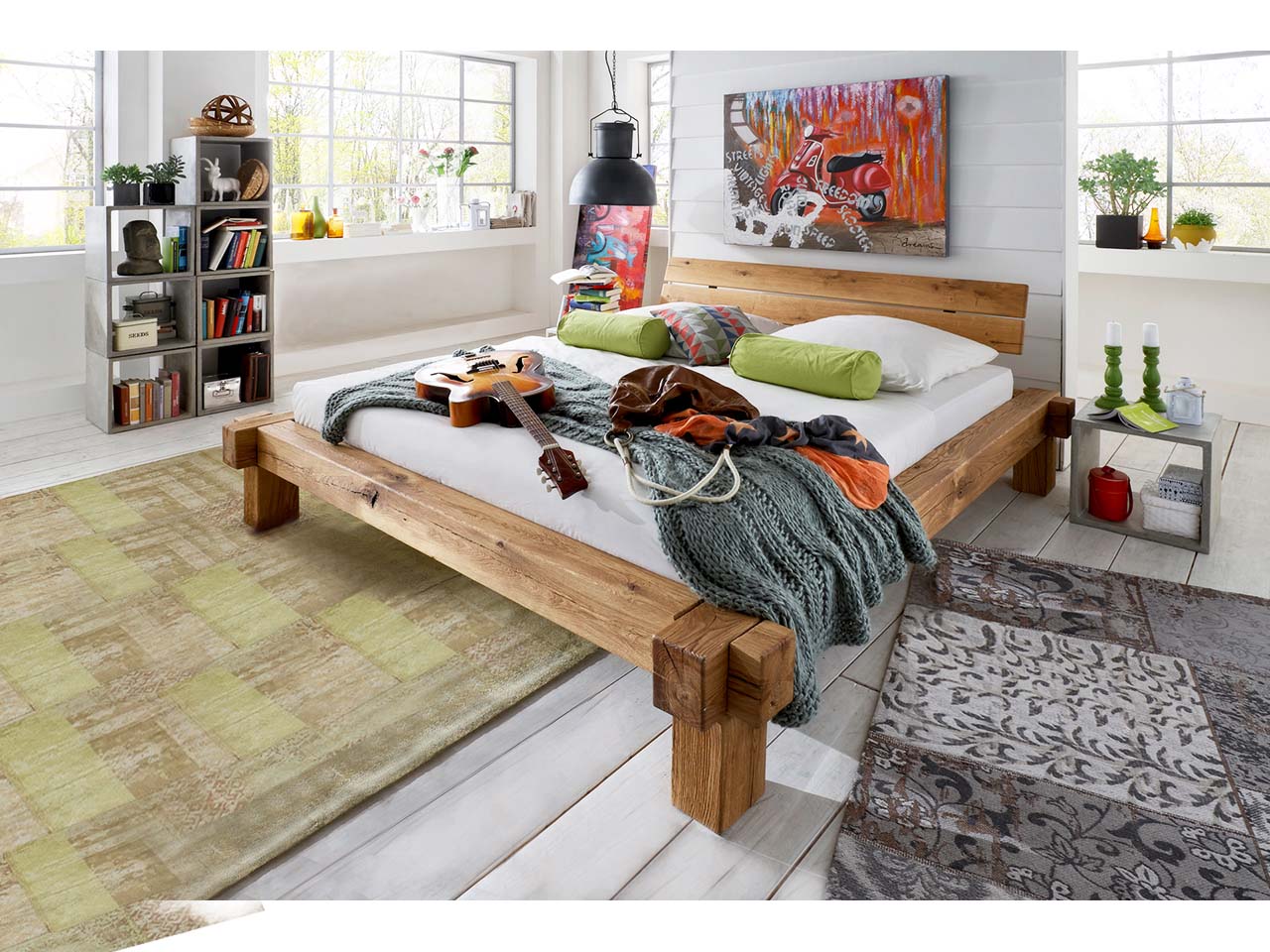 TPT Bett "Boreas" inkl. Kopfteil, 140 x 200 cm, Wildeiche geölt