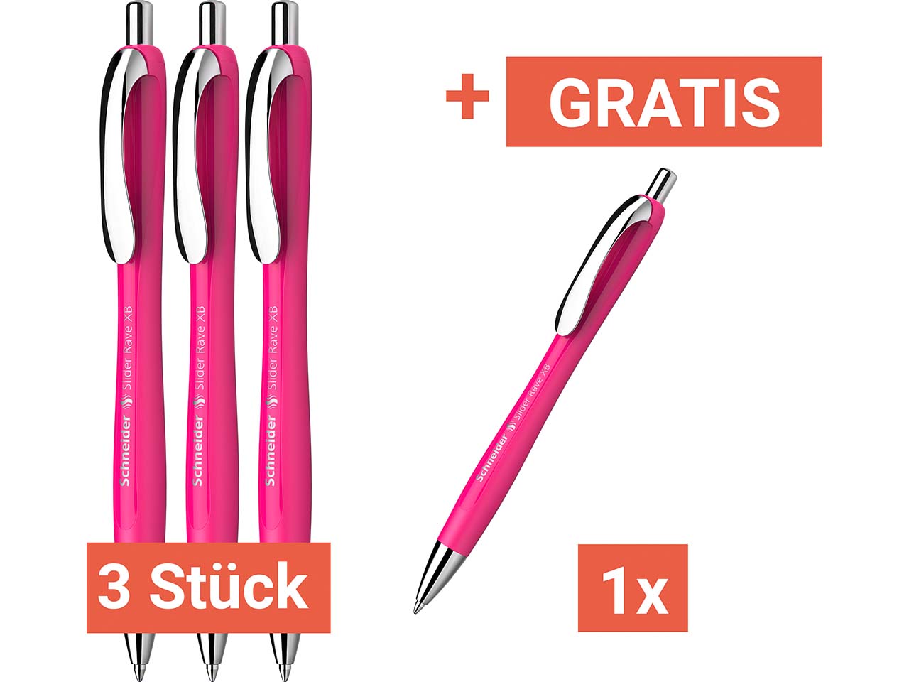 Schneider Kugelschreiber 'Slider Rave' pink, 3+1 Gratis
