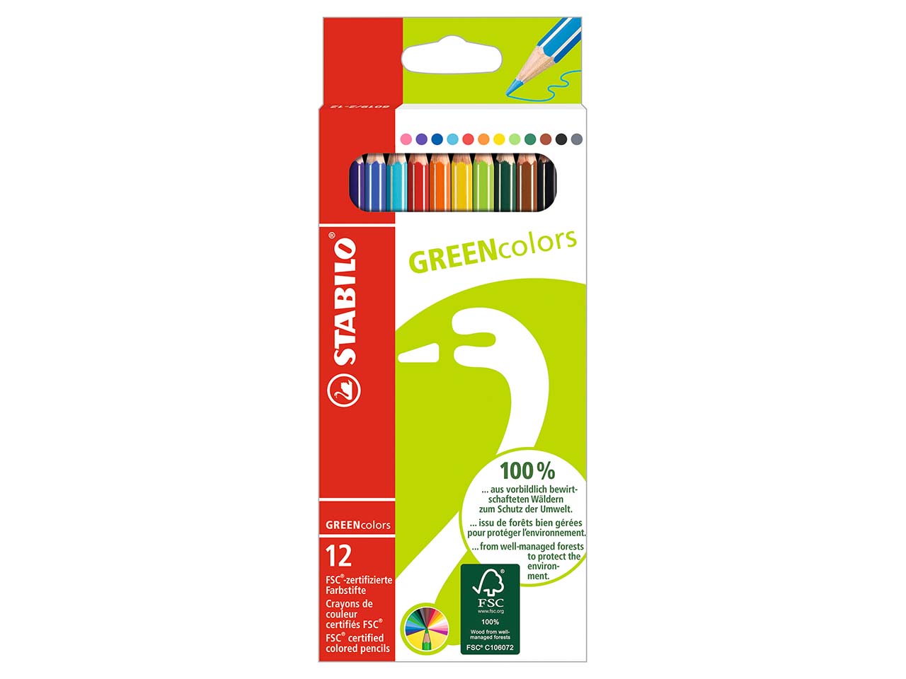 STABILO Buntstifte 'GREENcolors' farbig sortiert, 12 Stk., sechseckig