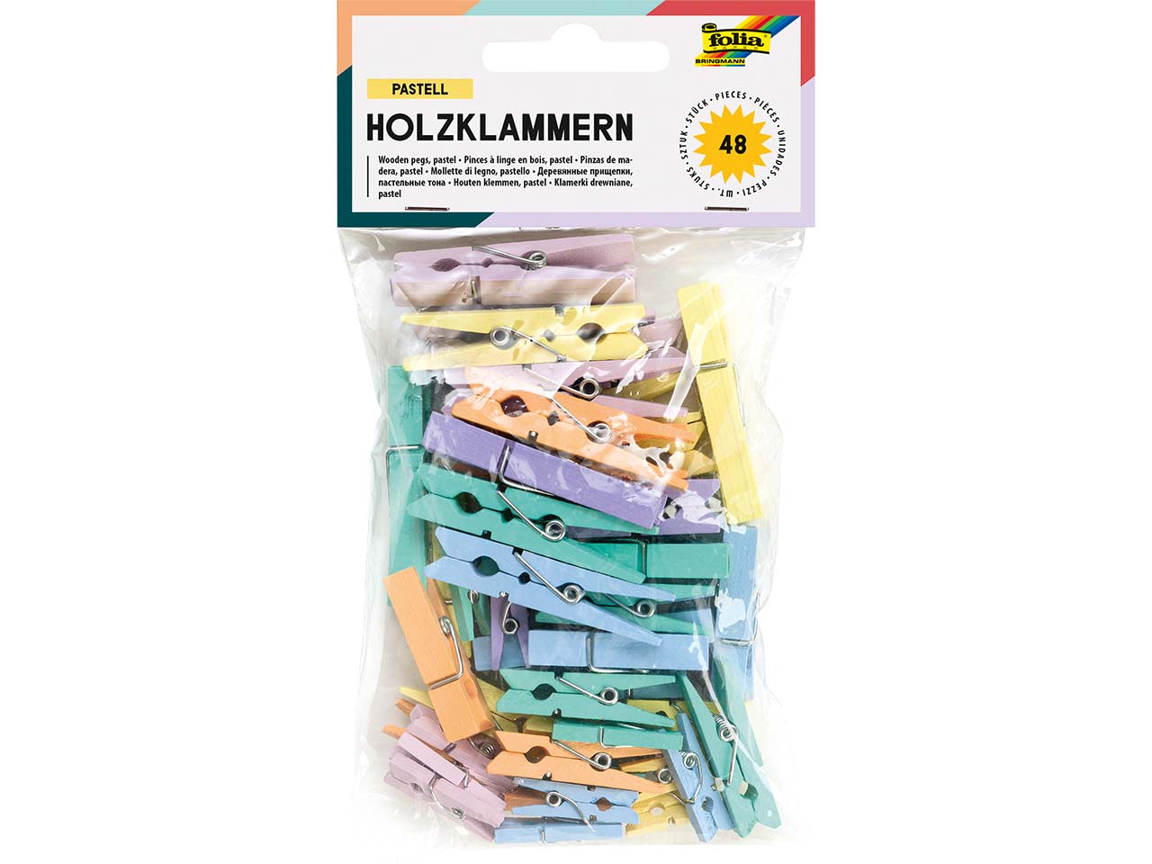 folia Holzklammern "Pastell" in 3 Größen sortiert