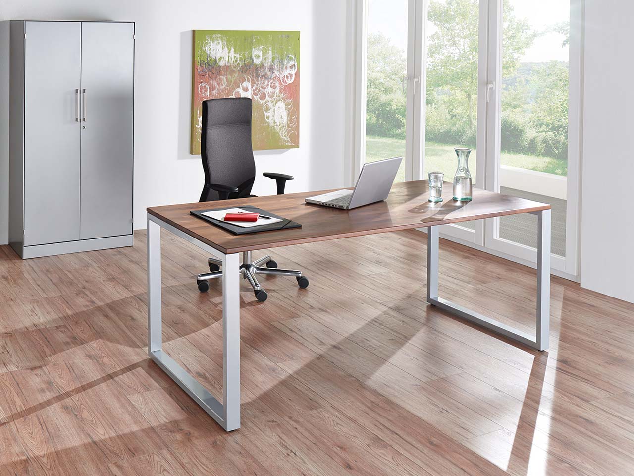 Schreibtisch "CONTACT Statement" 120 x 80 cm, silber, Robinie geölt