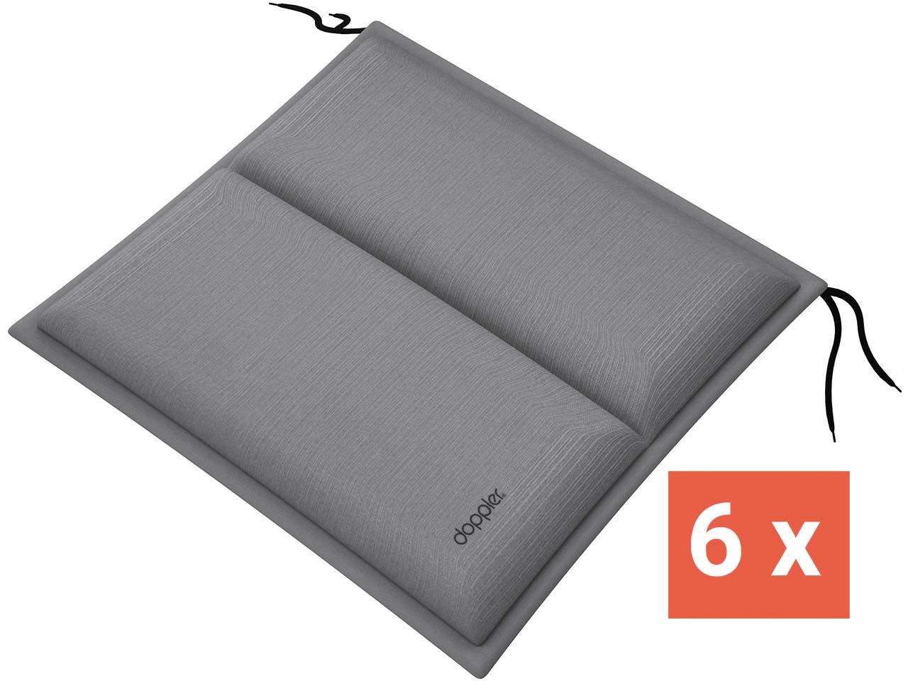 doppler Sitzkissen "CITY" mit Längssteppung, 6er-Pack, 48x48x6 cm, Polyester, dunkelgrau
