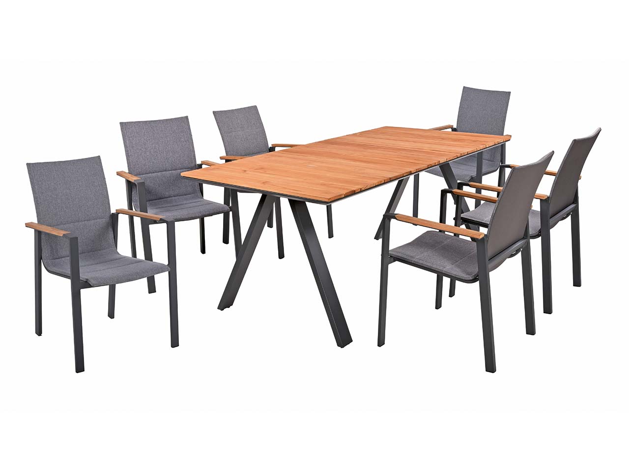 Gartenmöbel-Set "DAVINA 02" 7-tlg. 1 Tisch Teak, 6 Stühle Alu anthrazit, Textil dk.grau
