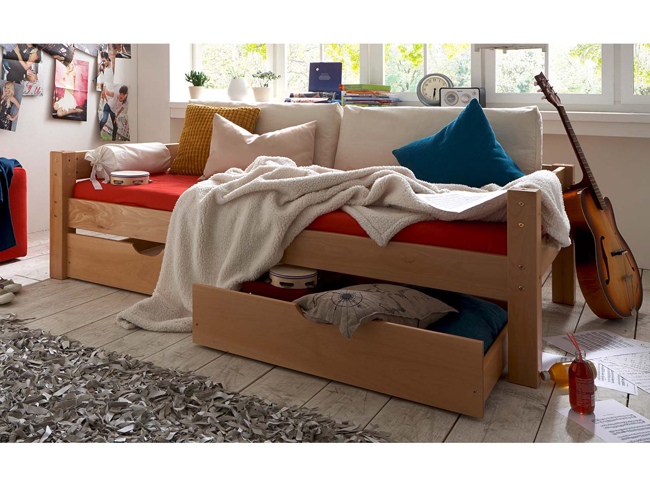 Bett "Tobykids" 140x200 cm, Höhe 59 cm, Buche geölt