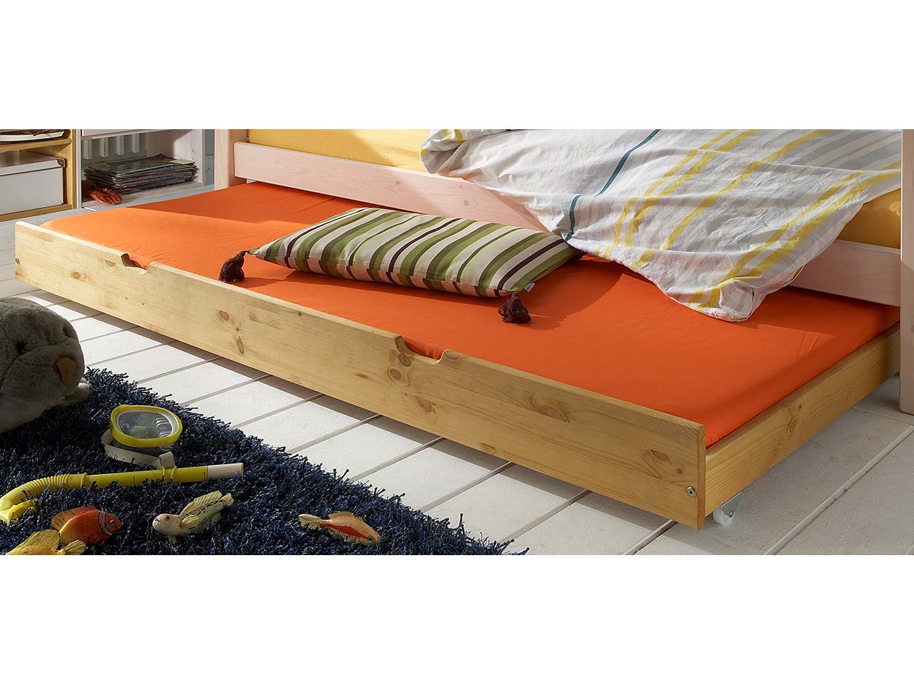 Bettschubkasten "Infanskids" ausziehbar inkl. Rollrost, Kiefer geb./geölt