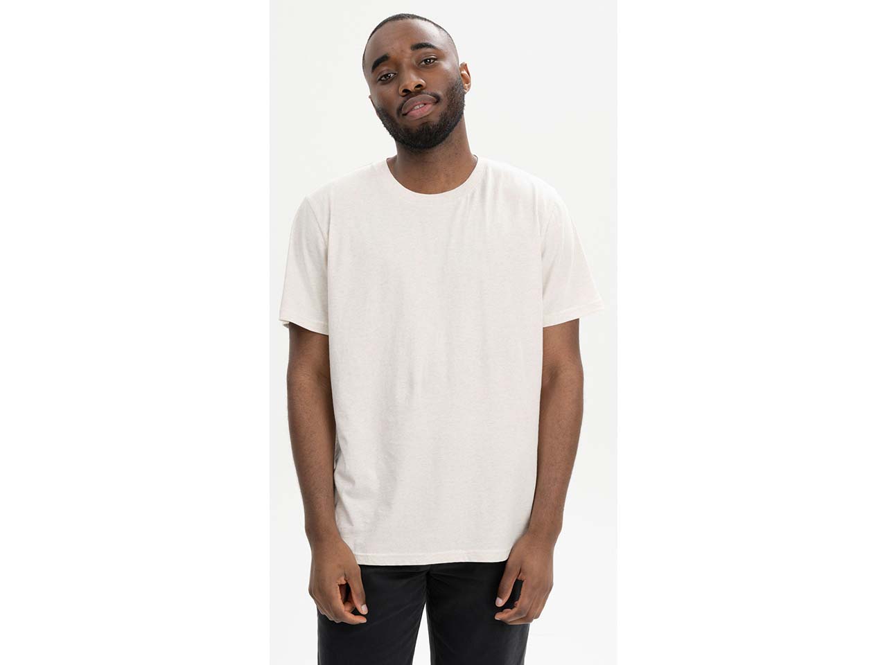 MELA Bio-Herren-T-Shirt 'SADHIL' mit Feinripp-Rundhalsausschnitt, cream melange, Gr. XL