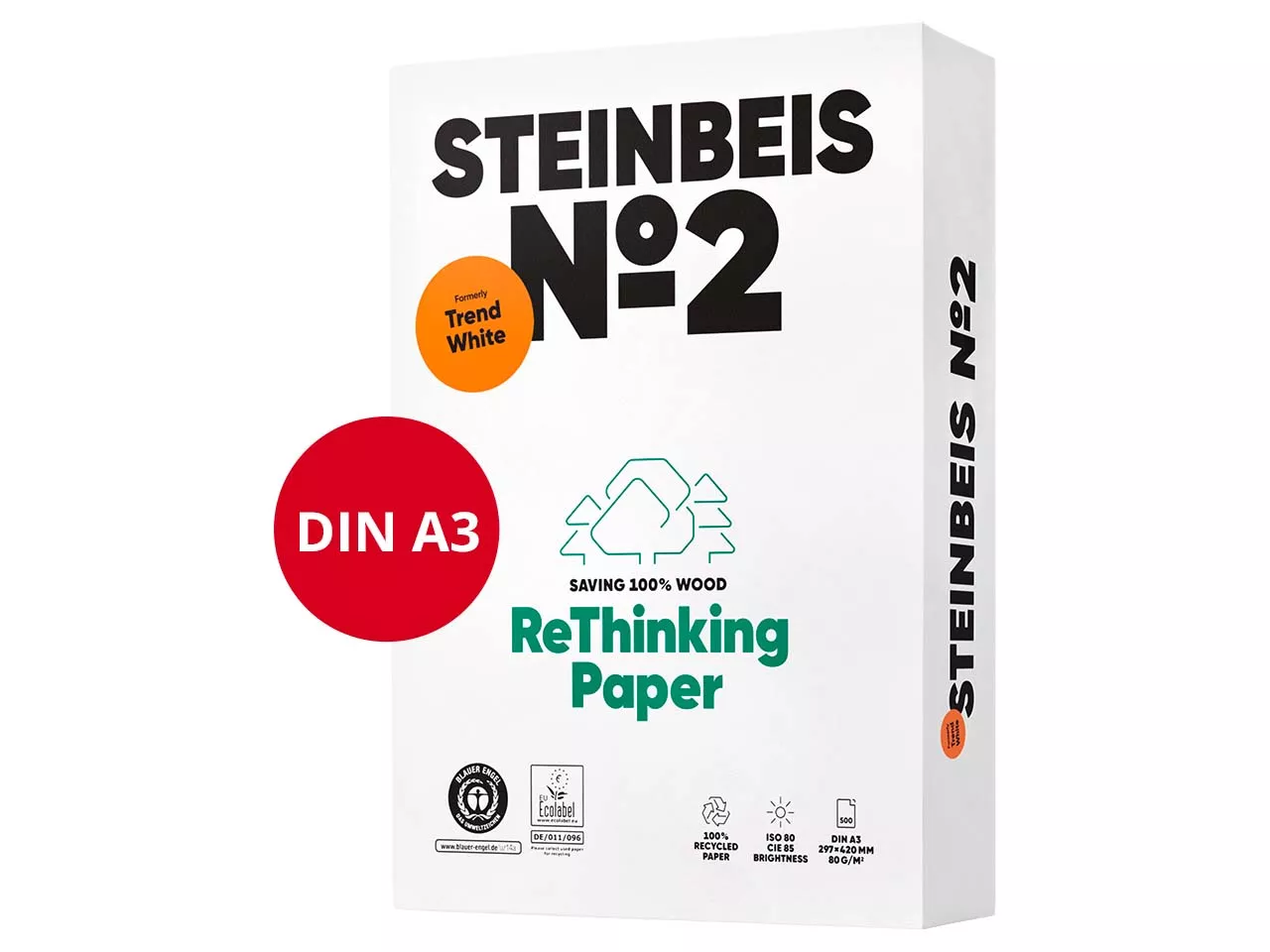 500 Blatt Steinbeis Recycling Kopierpapier "TrendWhite" DIN A3