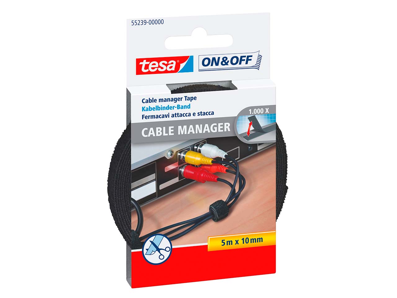 tesa Kabelmanager 'On & Off' schwarz, 5 m x 10 mm
