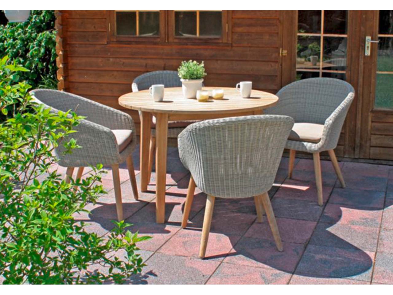 Gartenmöbel-Set "ARVADA" 5-tlg. 1 Tisch Akazie, 4 Sessel Kunststoffgeflecht, grau