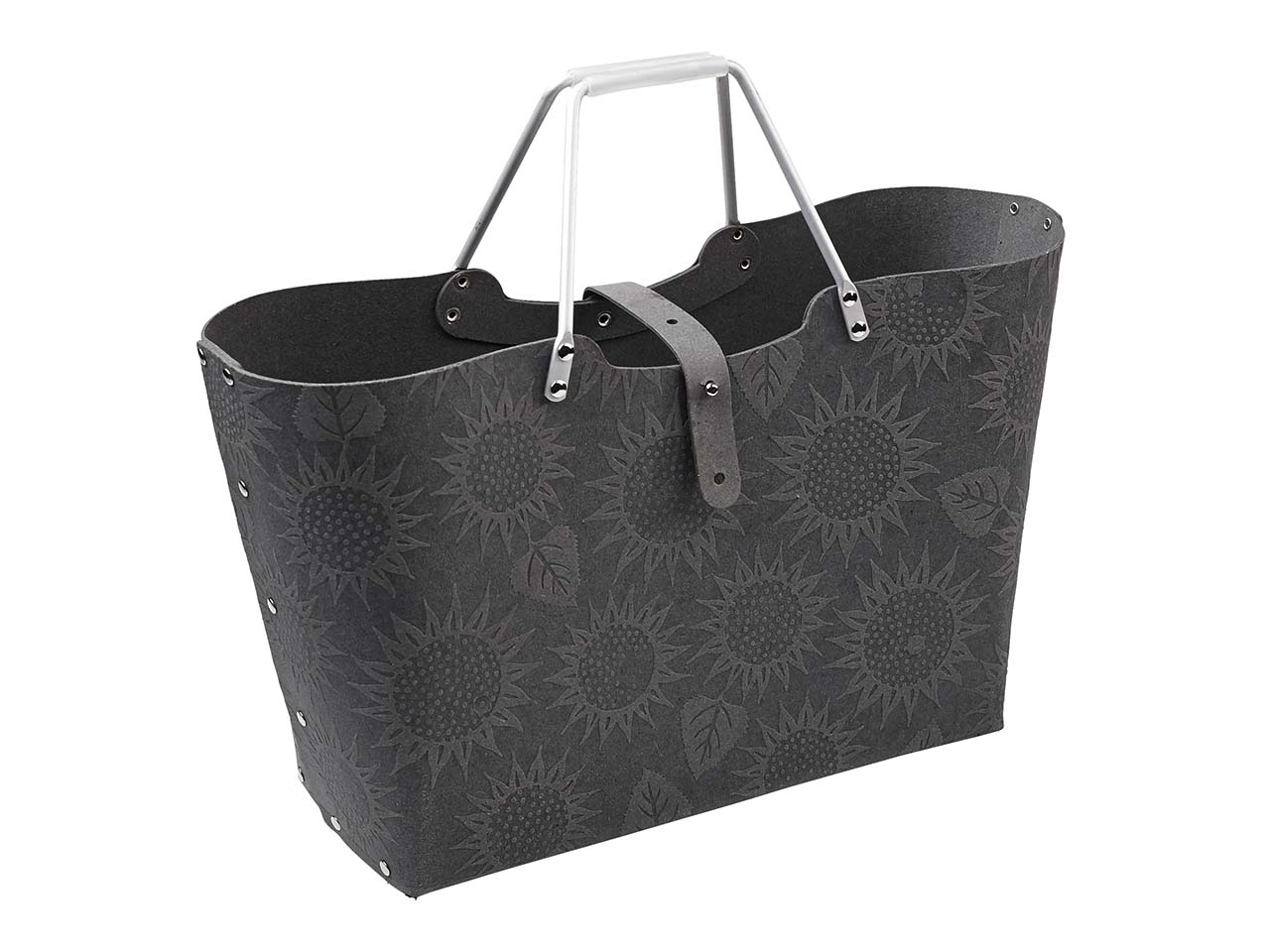 Einkaufskorb "Sonnenblumen" aus Recyclingleder anthrazit