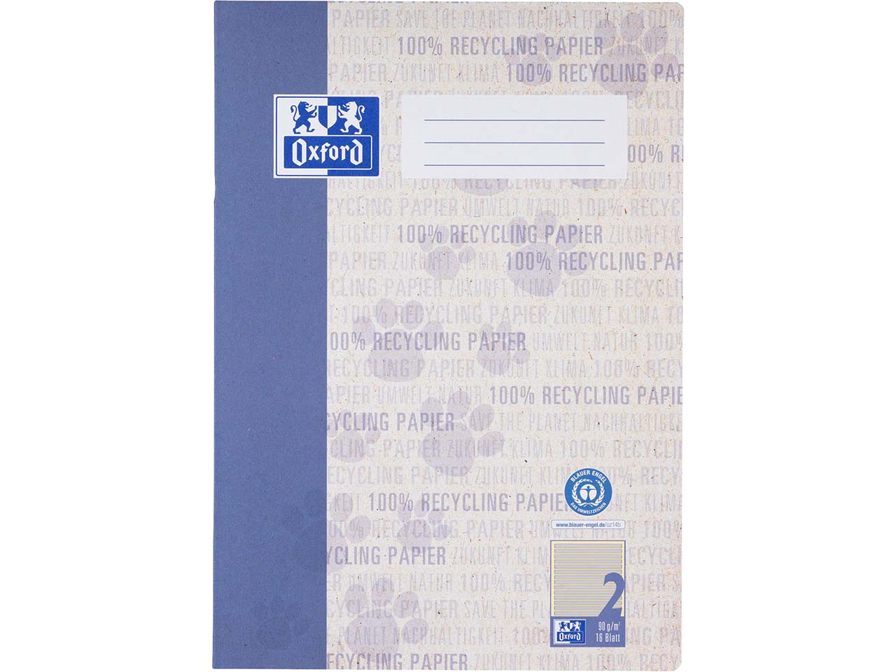 OXFORD Recycling-Schulheft DIN A4, 16 Blatt, Lineatur 2, 90 g/m²