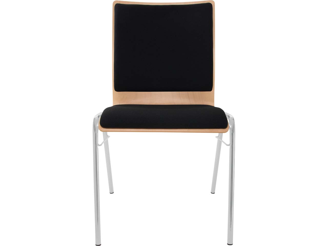 Besucherstuhl "A45" Buche lackiert, Gestell silber, Steg, Sitz- und Rückenpolster schwarz