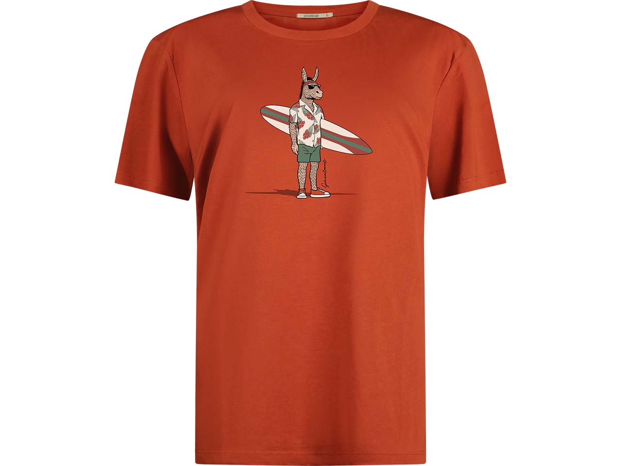 GREENBOMB Bio-Herren-T-Shirt "Donkey Surf" mit Rundhalsausschnitt, clay red, Gr. L