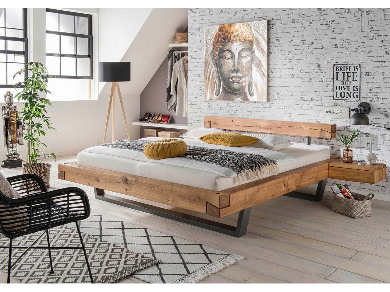 TPT Schwebebett "Apollon" inkl. Kopfteil, 140 x 200 cm, Wildeiche geölt