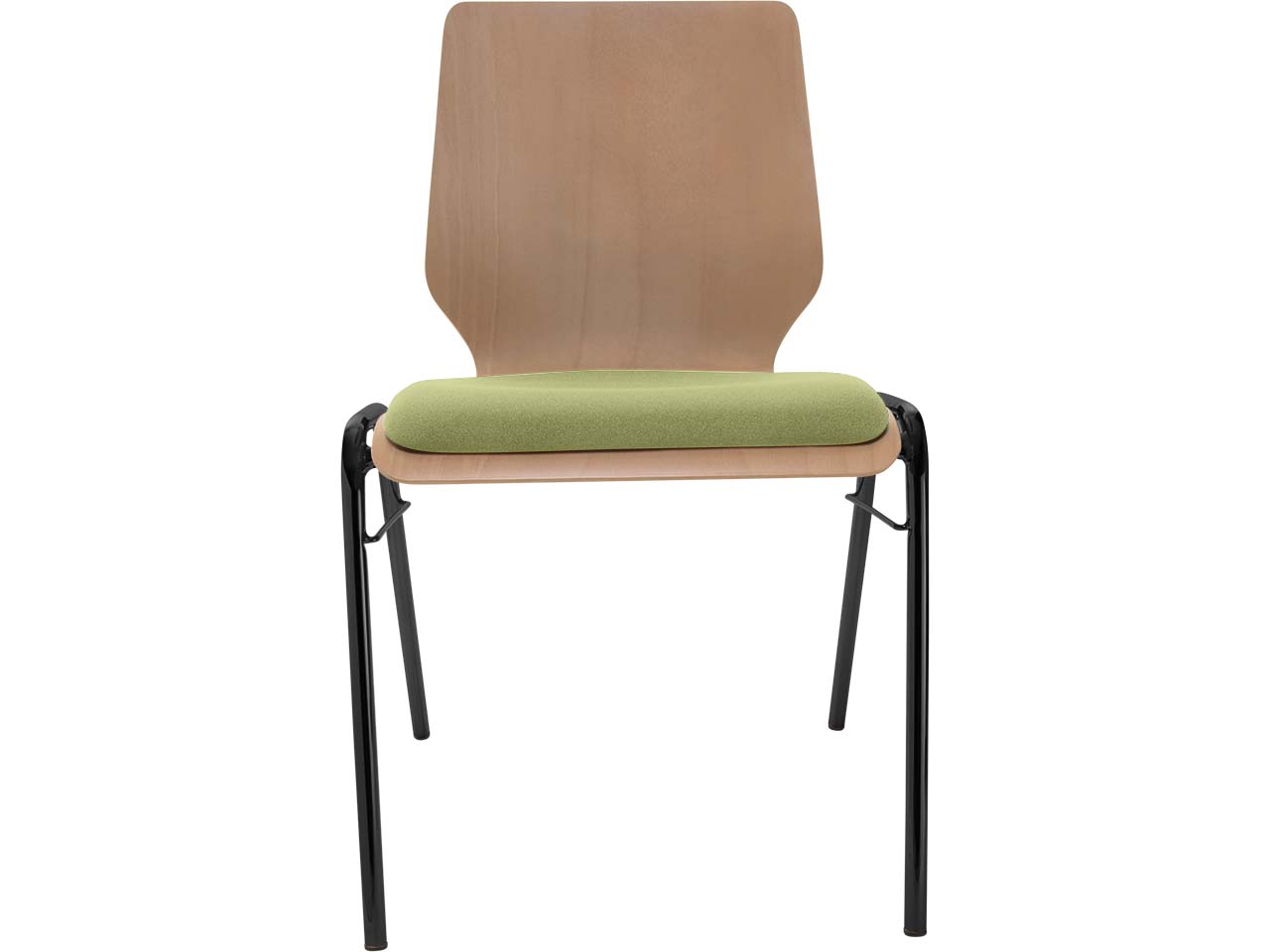 Besucherstuhl "A2" Buche, Gestell schwarz, Steg, Sitzpolster hellgrün