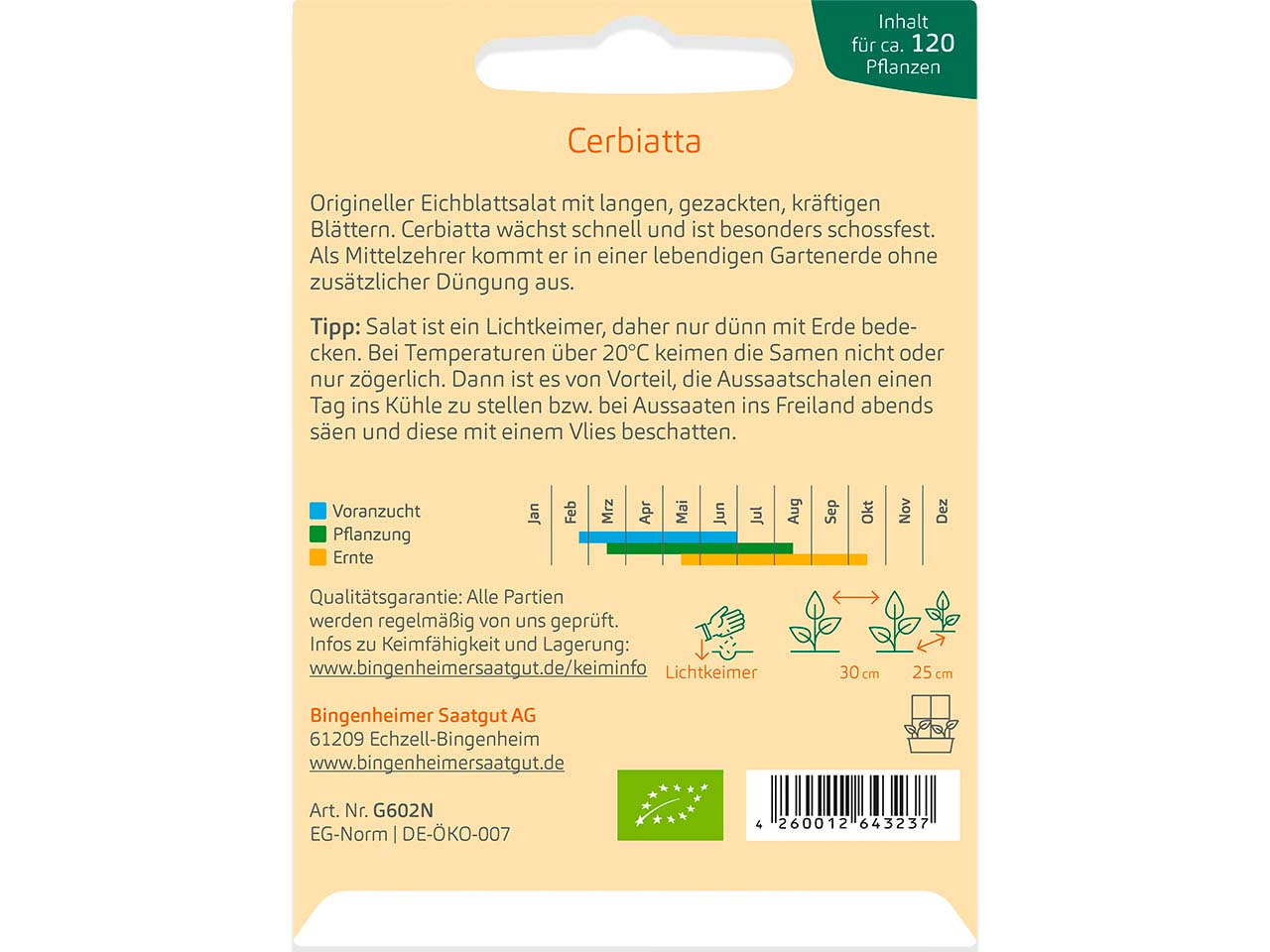 bingenheimer saatgut Bio-Samen Eichblattsalat "Cerbiatta", 1 Stk.
