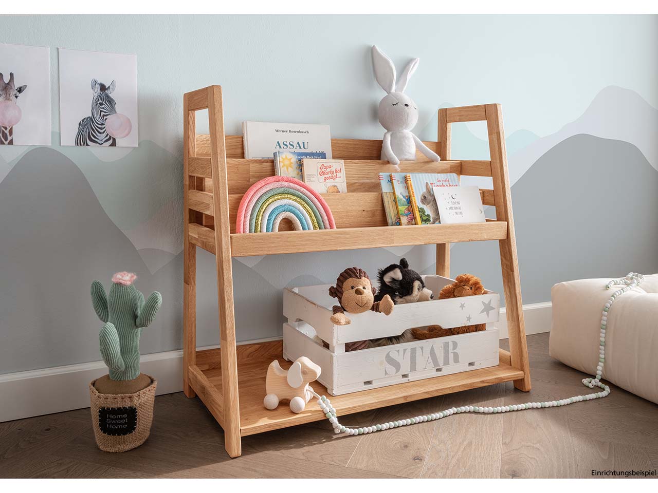Kinderregal 'Montessori' B83xT38xH75cm, Bücherregal oben, Wildeiche geölt