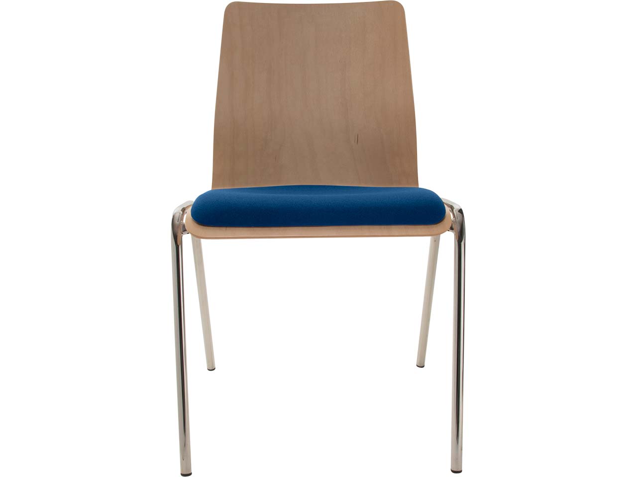 Besucherstuhl "A1" Buche, Gestell verchromt, Sitzpolster blau