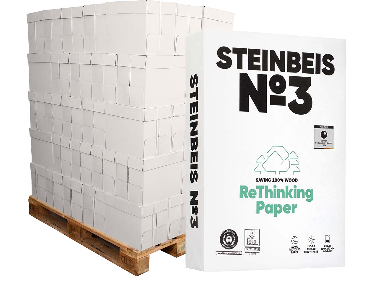 300 x 500 Blatt Steinbeis Recycling-Kopierpapier "PureWhite" DIN A4