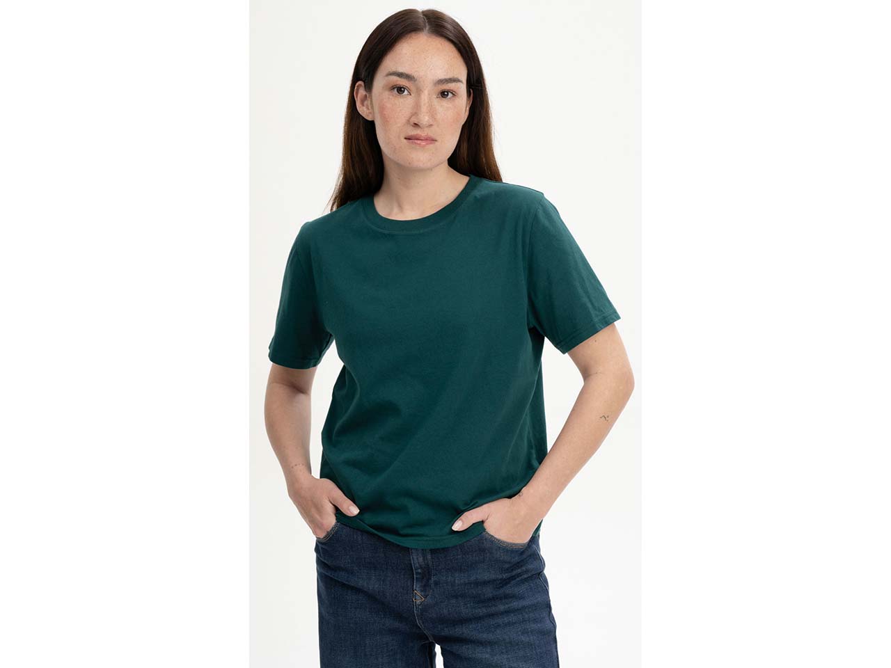 MELA Bio-Damen-T-Shirt 'TANIKA' mit geripptem Rundhalsausschnitt, tiefsee, Gr. S