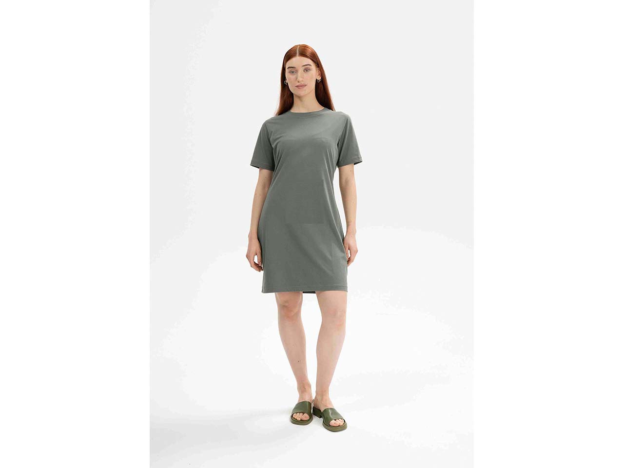 MELA Bio-Damen-Mini-T-Shirt-Kleid "DARSHAT" mit Rundhalsausschnitt, thymian, Gr. S