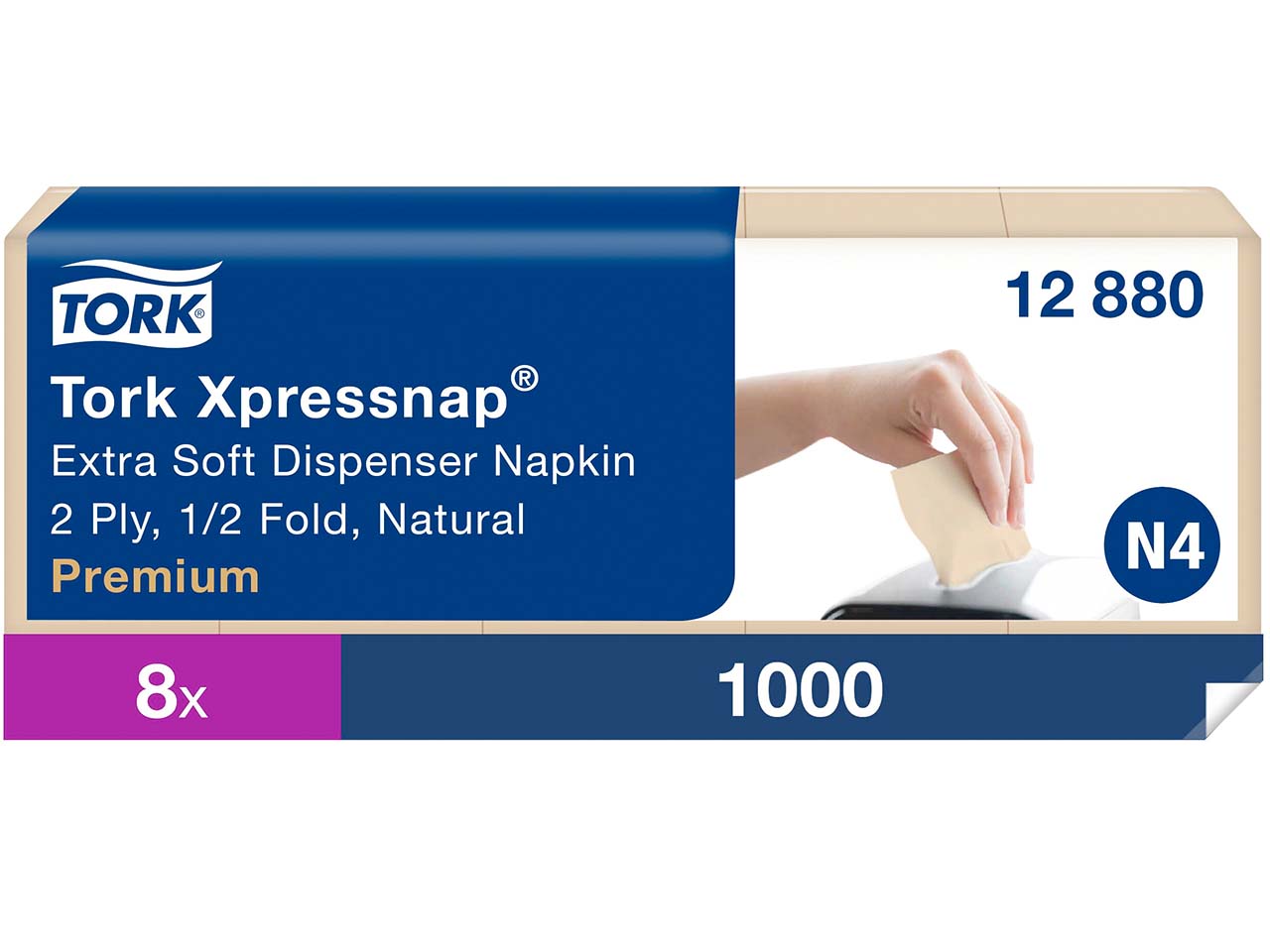 Tork Xpressnap Extra Softe-Servietten "Premium N4" 1/2-Falzung, 8 x 1000 Blatt, natural