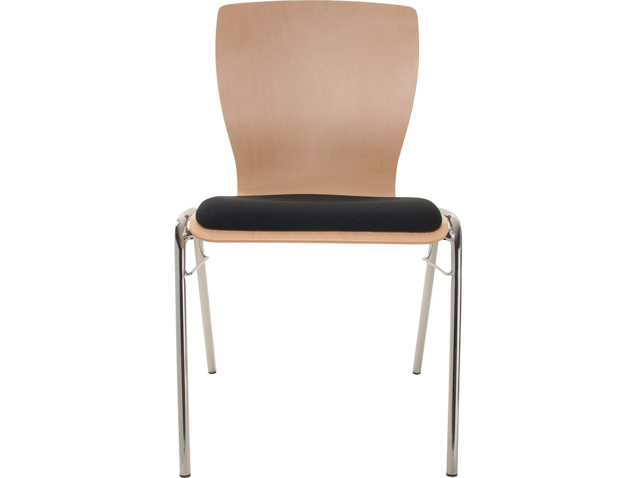 Besucherstuhl "A29" Buche, Gestell verchromt, Steg, Sitzpolster schwarz