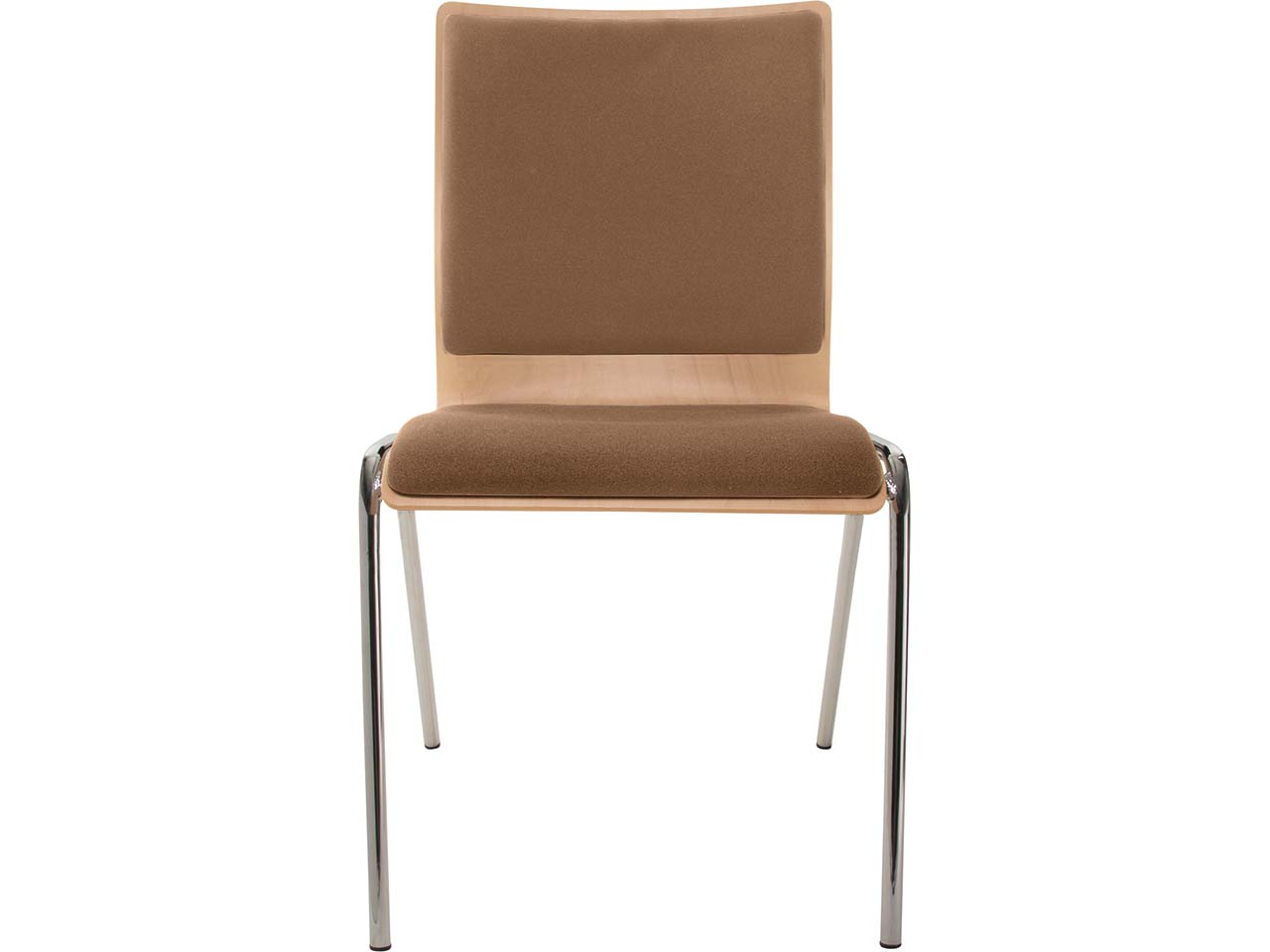 Besucherstuhl "A45" Buche lackiert, Gestell verchromt, Sitz- und Rückenpolster braun