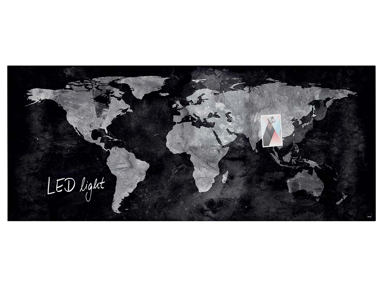 Sigel Glas-Magnettafel 'artverum' mit LED-Beleuchtung, Weltkarte, 130 x 55 cm